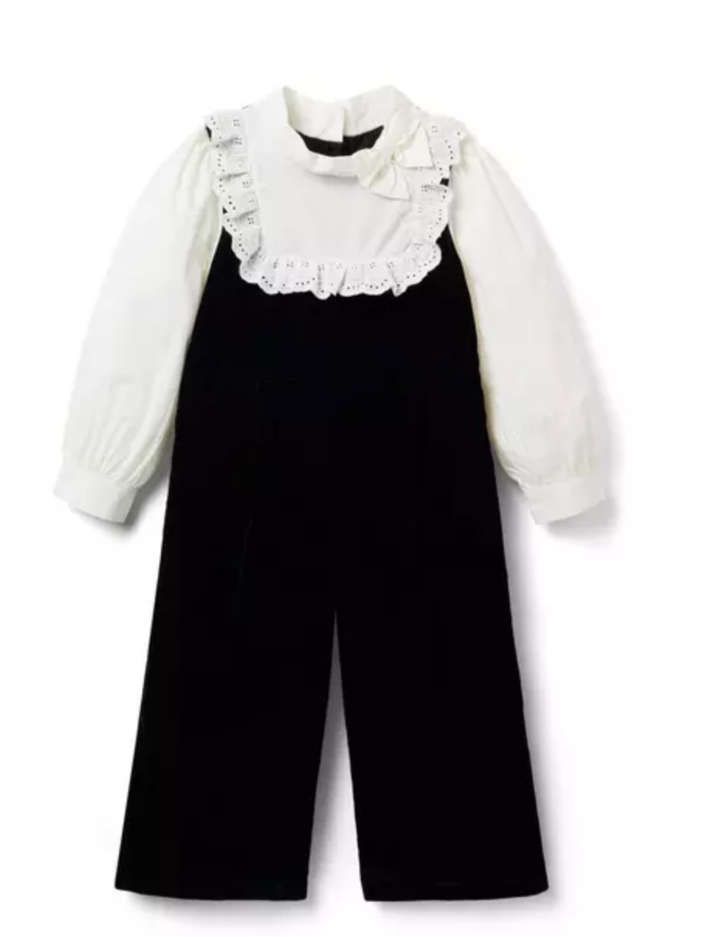 Janie and Jack Black Velvet Bib Jumpsuit with White Blouse Detail size 3